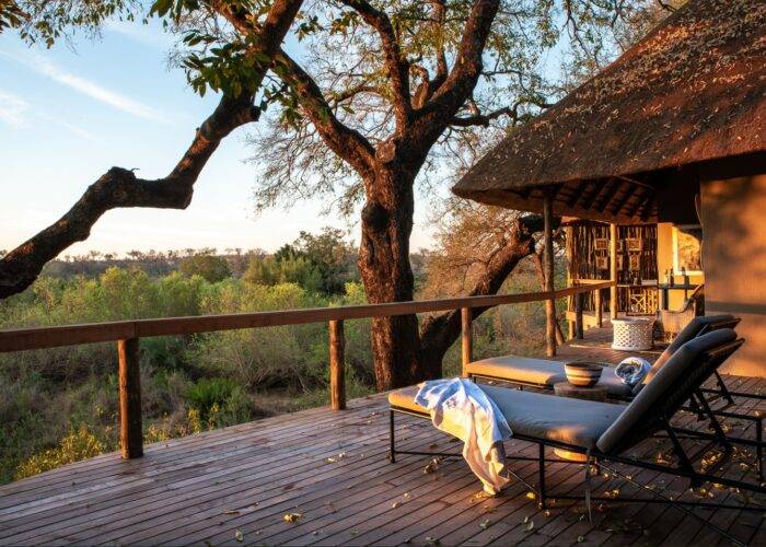 Wooden deck overlooking the wild bush in Kruger National Park