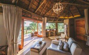 Living room area of Camp Moremi in Botswana