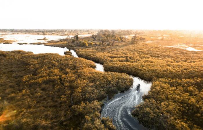 Boat on a safari down the rivers of Botswana
