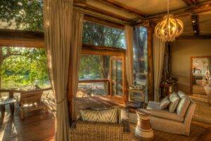 Family room interior of the accommodation at Camp Okavango