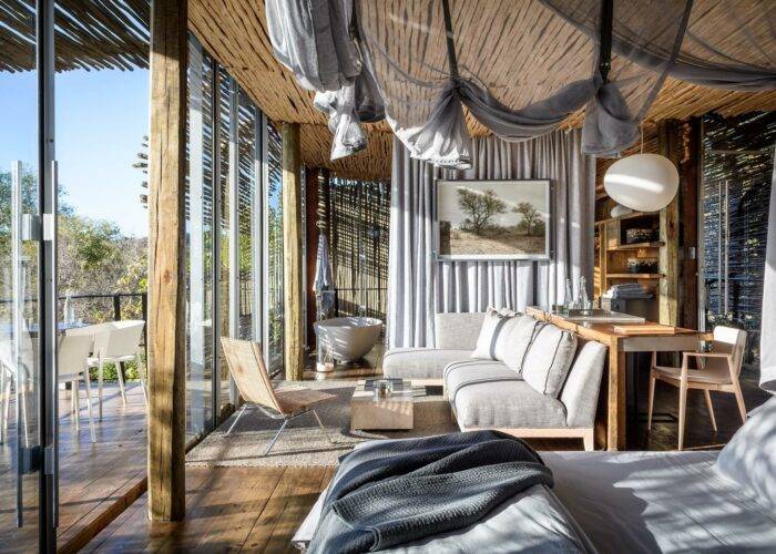 Interior of the accommodation at Singita Lebombo Lodge in Kruger