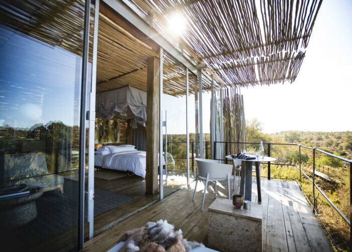 the balcony overlooking the Kruger bush at Singita Lebombo Lodge